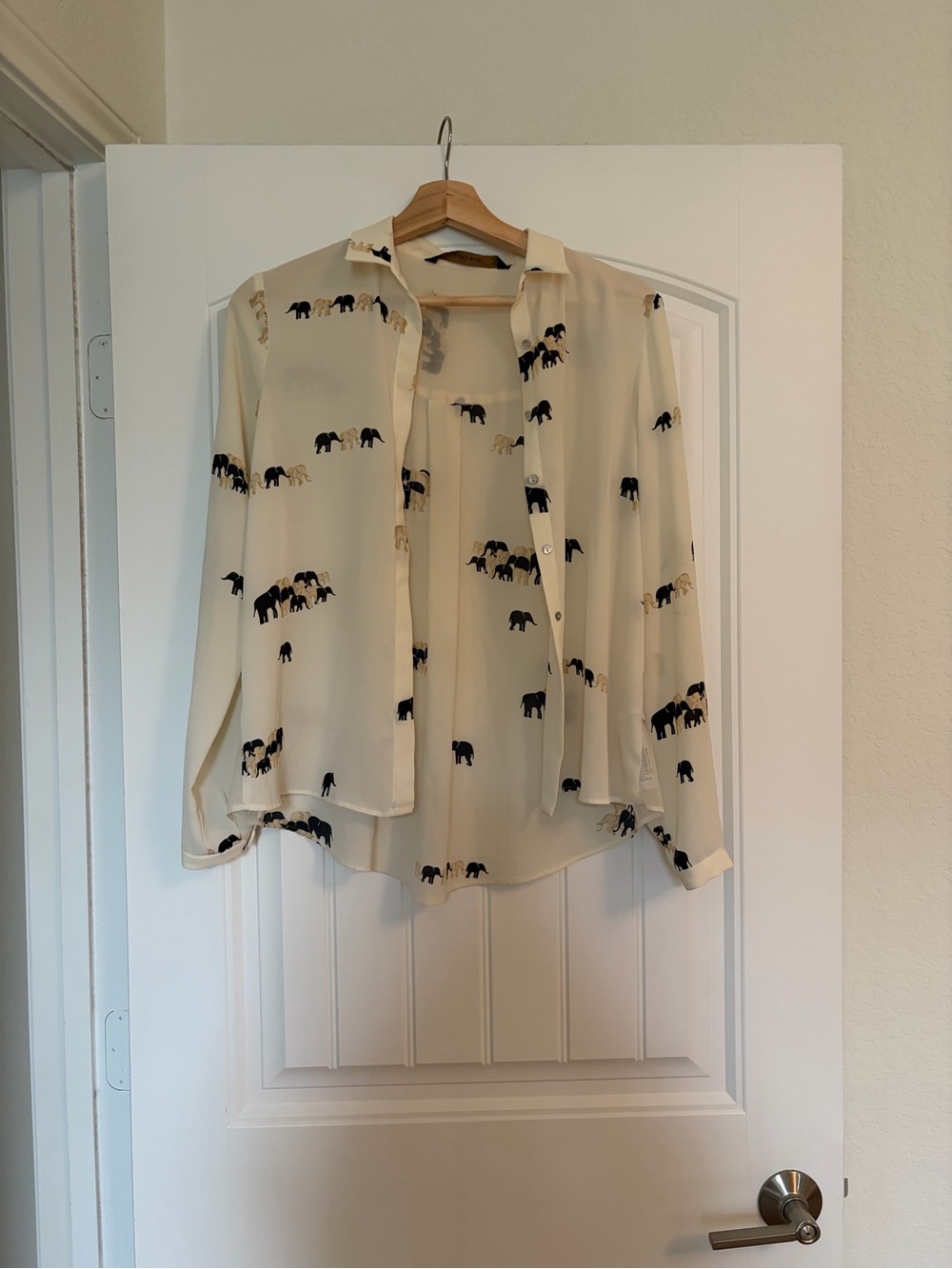 Zara Elephant Print Button-Down Blouse - Picture 3 of 4